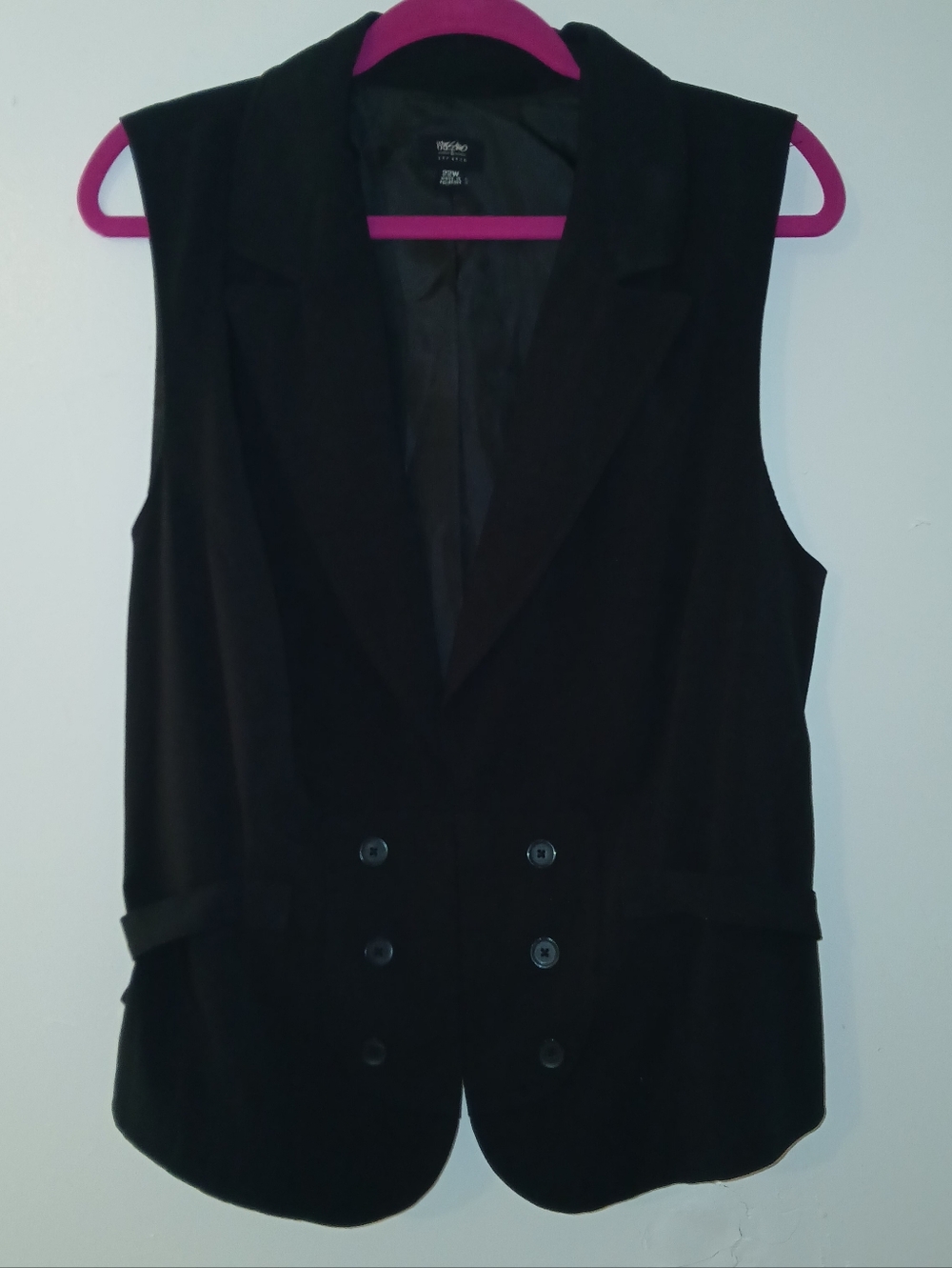 Black Double-Breasted Look Sleeveless Blazer Vest W/adjustable Sides